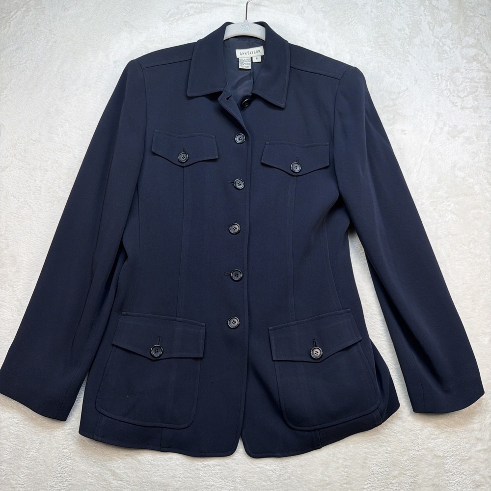 Vintage Ann Taylor Military Jacket Navy Utility Shirt‎ Jacket Career Women 8